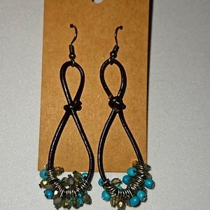 Turquoise and leather dangle earrings